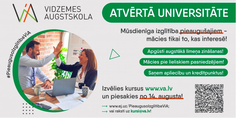 ViA Atvērtā universitāte aicina pieteikties rudens semestra kursiem